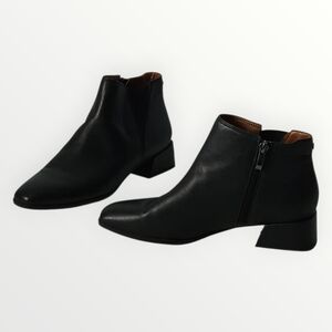 Franco Sarto Women’s Black Leather Ankle Boots 8M EU38 Square Toe Low Block